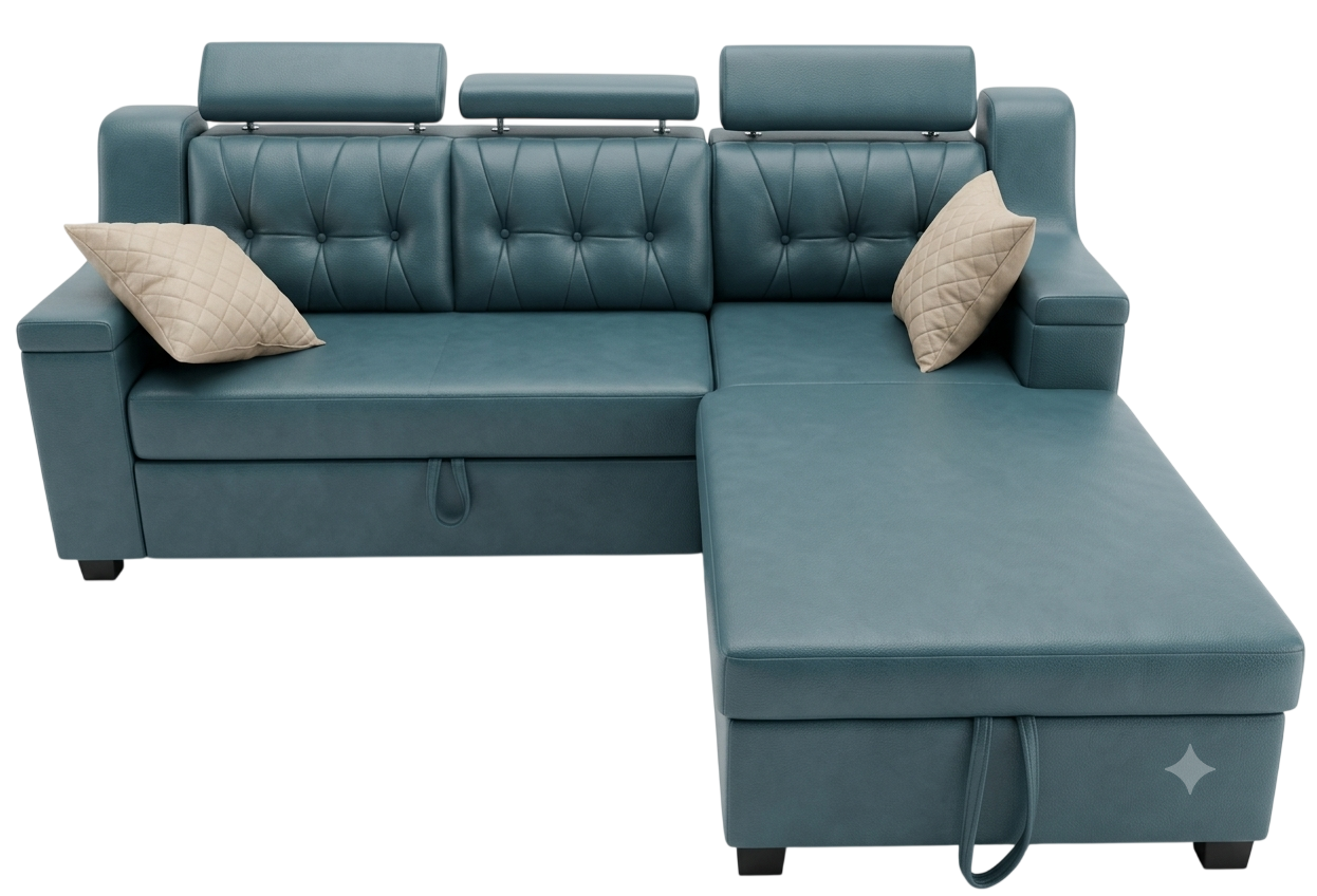 Teal sofa-cum-bed divan cot, representative photo for Hanuman Furnitures