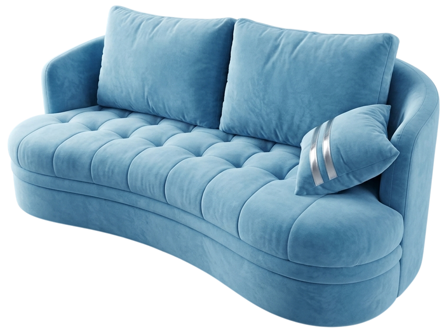 Curved tufted sofa, powder blue, representative photo for Hanuman Furnitures
